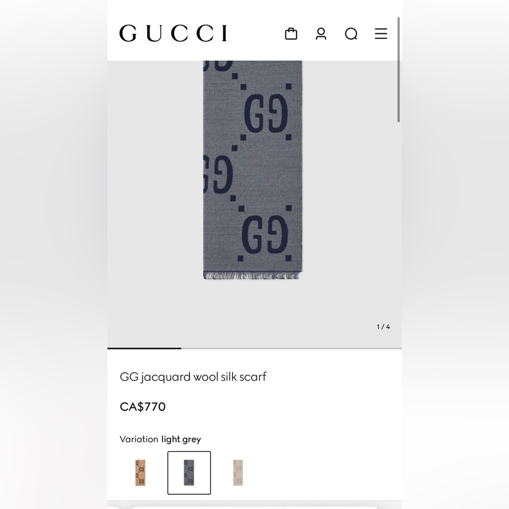 New with tags Gucci Gray Navy GG reversible Wool Scarf muffler